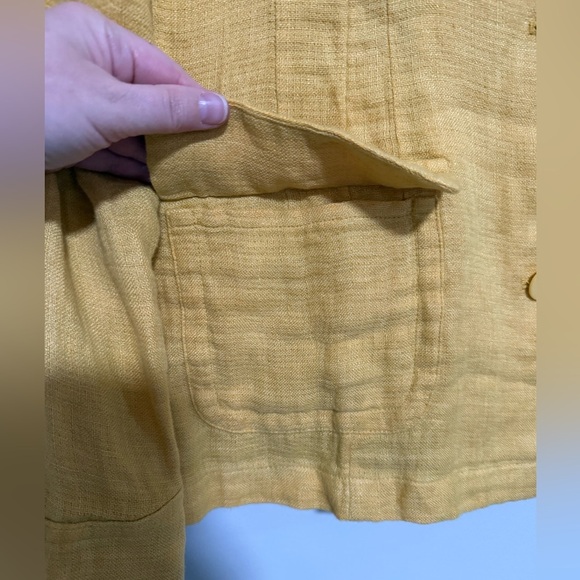Eileen Fisher Yellow Gold Organic Linen Patch Pocket Jacket Size Medium Fall - Picture 6 of 8